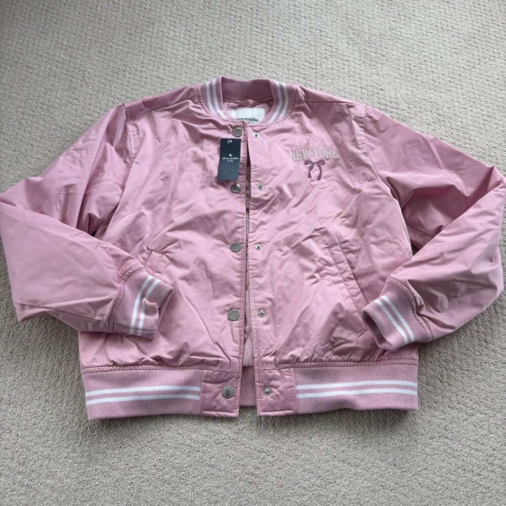 Abercrombie & fitch pink New York letterman varsity bomber jacket